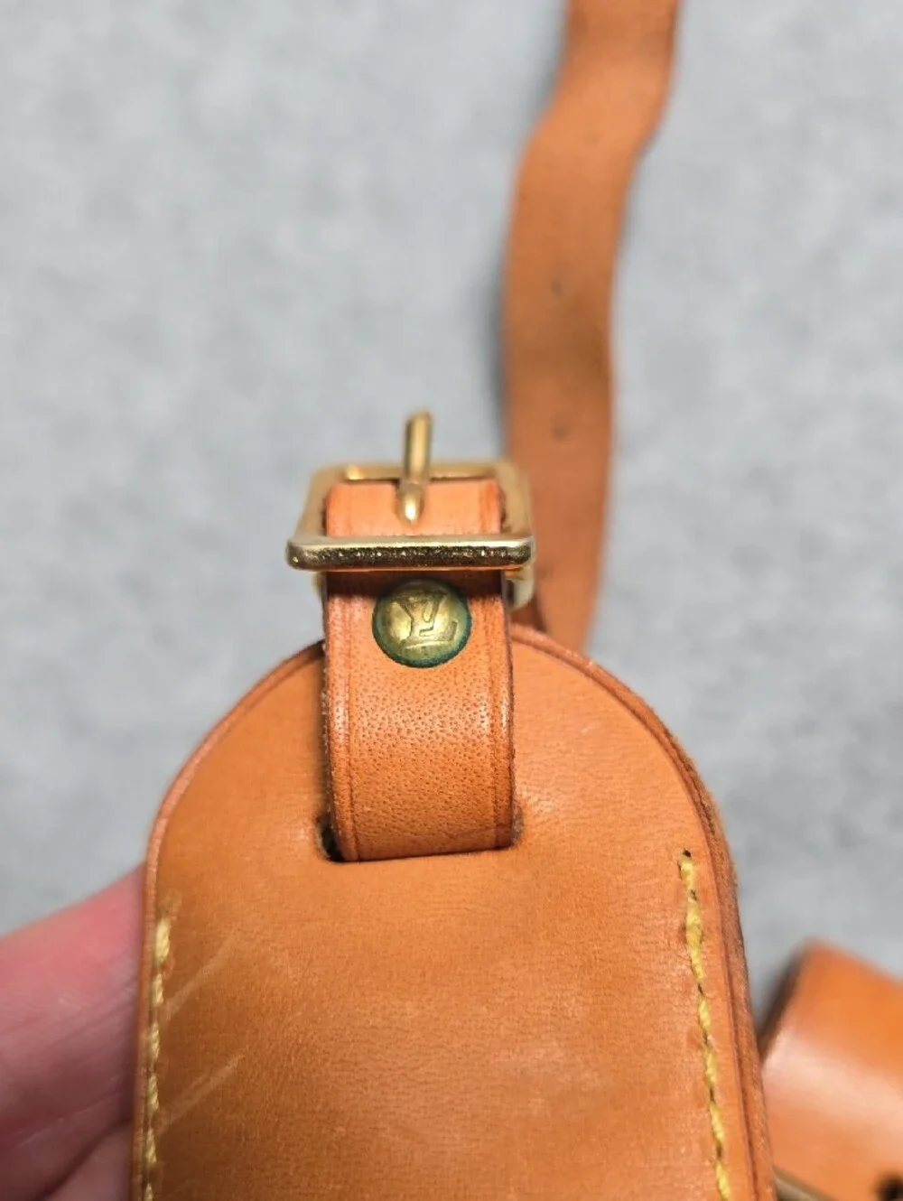Authentic Louis Vuitton Vachetta Leather Luggage Tag with Gold-Tone Buckle